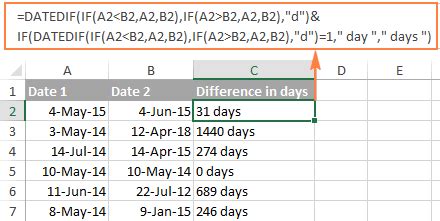 Using a Formula to Work Out Date Differences